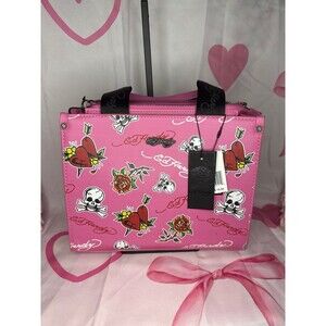 Ed Hardy Pink Tattoo Heart, Rose & Skull Satchel